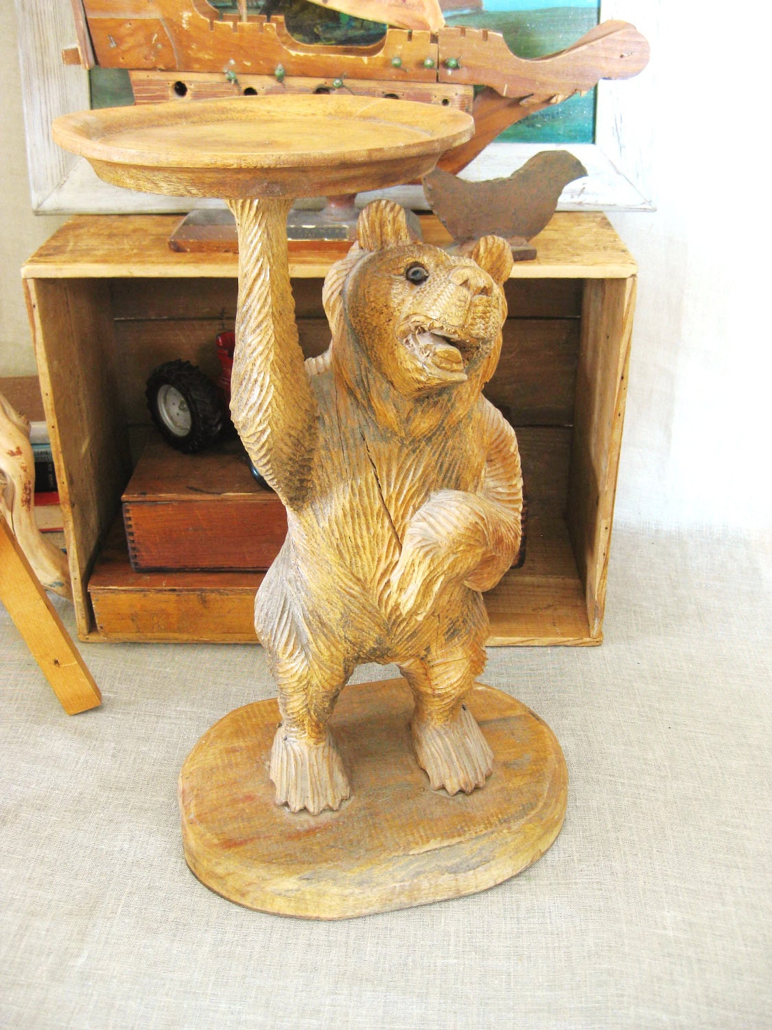 Vintage Hand Carved Wooden Bear Table Ranch Cabin by wilshepherd