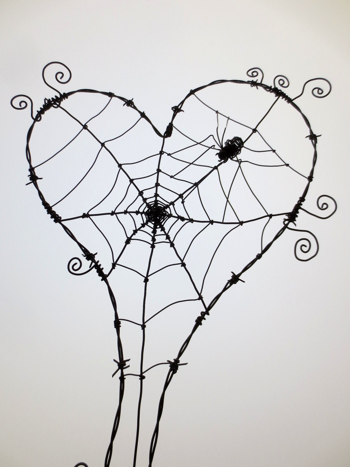 Wonky Barbed Wire Heart With Spider Web And Spider Made To Order