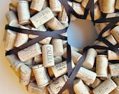 Wine Cork Wreath with Brown Ribbon