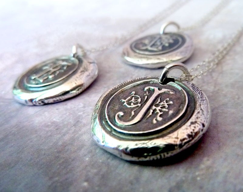 Monogram Initial Wax Seal Necklace. Fine Silver . Any Letter Made to Order. Wax Seal Personalized Jewelry