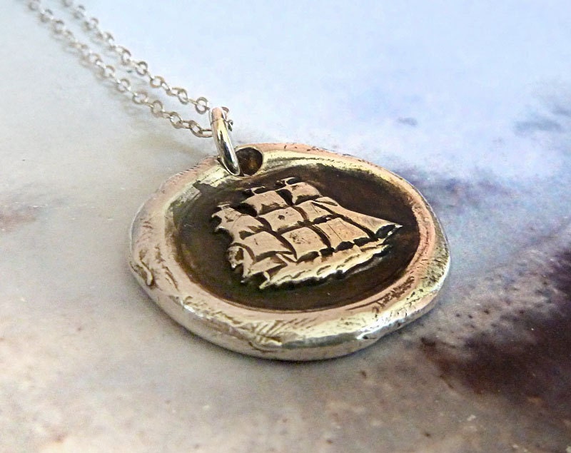 Captain Wentworth's Ship Wax Seal Necklace. Wax Seal Jewelry. Fine Silver. Nautical Jewelry