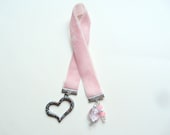 CLEARANCE - Pink Velvet Ribbon Bookmark With Heart Charm & Pink Beads (F7)