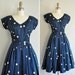 50s dress / vintage 1950s dress / 50s silk polka designer dress