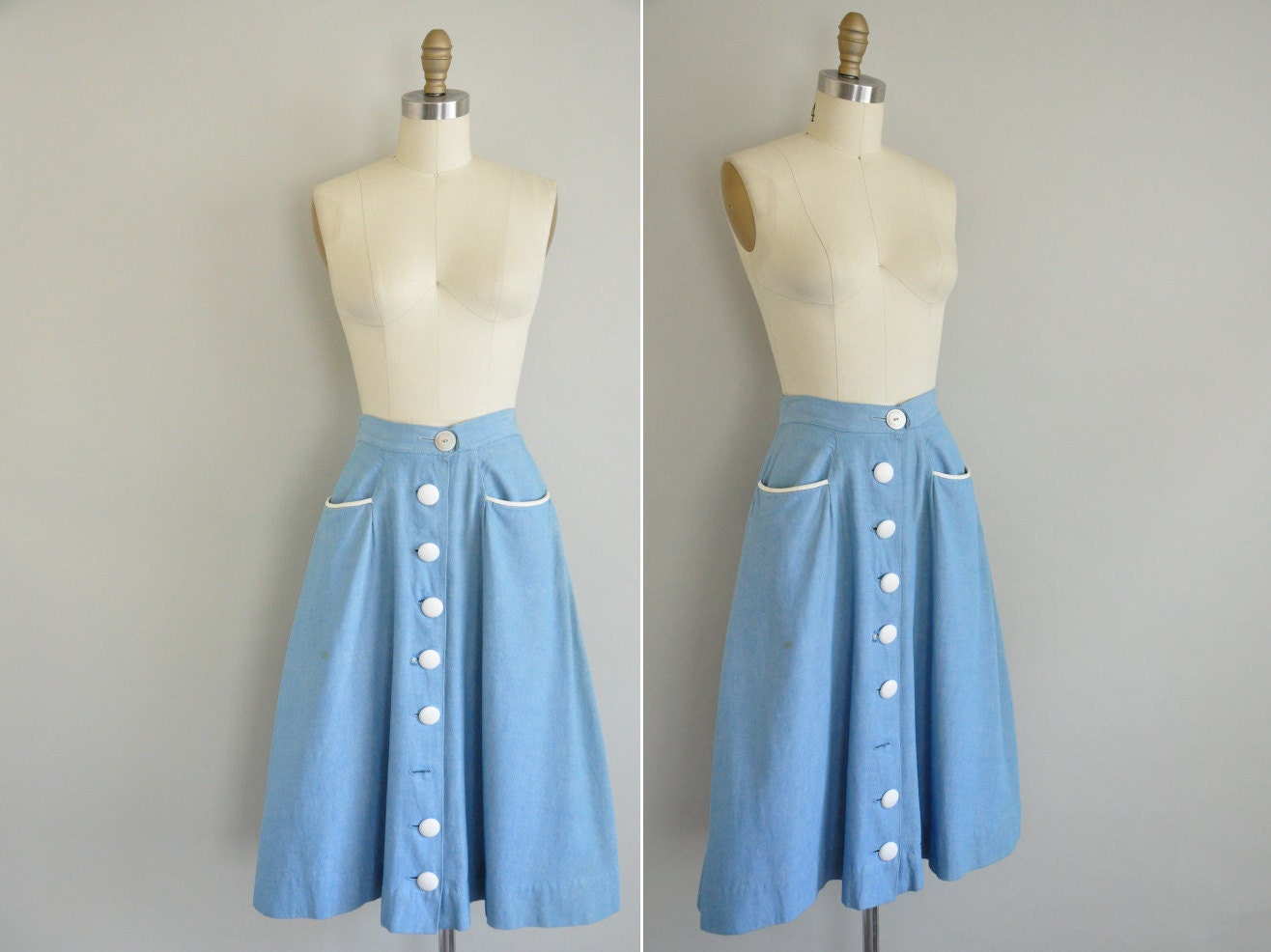 40s skirt / vintage 1940s jean skirt / Summer Breeze