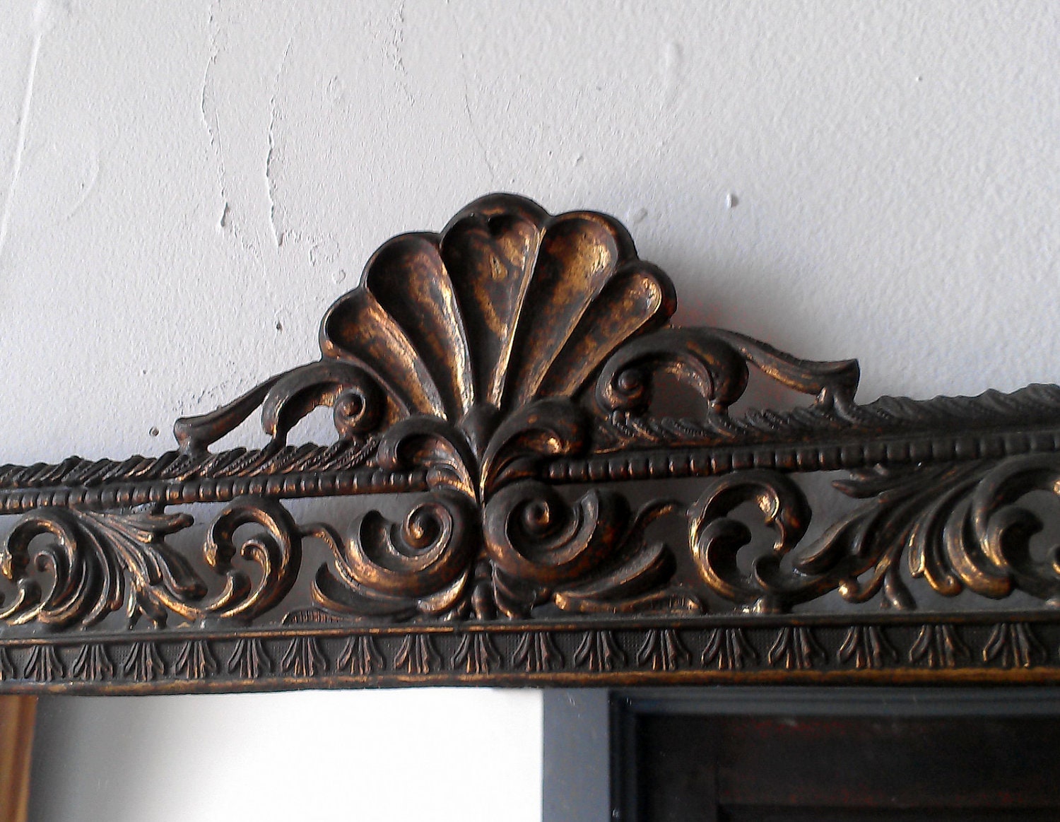 Large Framed Mirror in Vintage Brass Filigree Frame