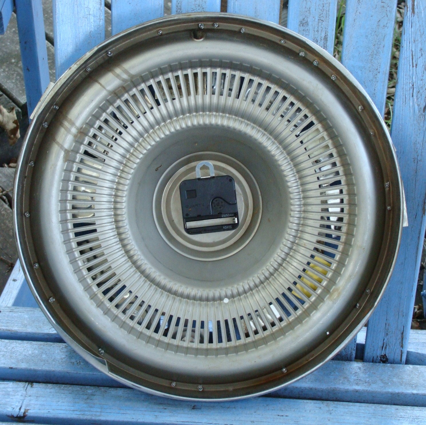 Vintage Chevrolet Hubcap License Plate Wall Clock Upcycled