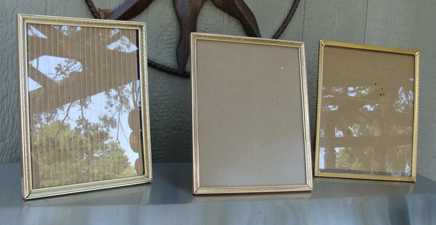 Vintage Brass 8x10 Glass Picture Frames Set of 3