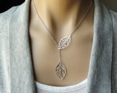 Silver Leaf Lariat Necklace -  gift, birthday, bridesmaid, mother, sister, daughter, wife, romantic, friend