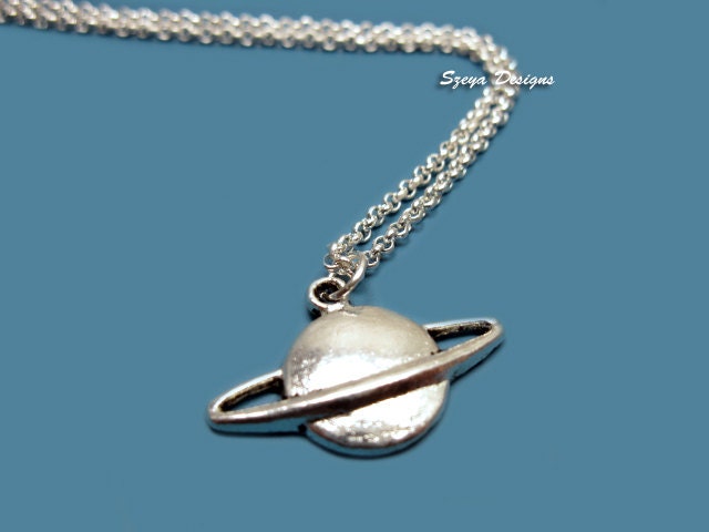 Planet Saturn Necklace - stainless steel chain geek necklace nerd necklace science freak space galaxy fun quirky funky cute funny jewelry I