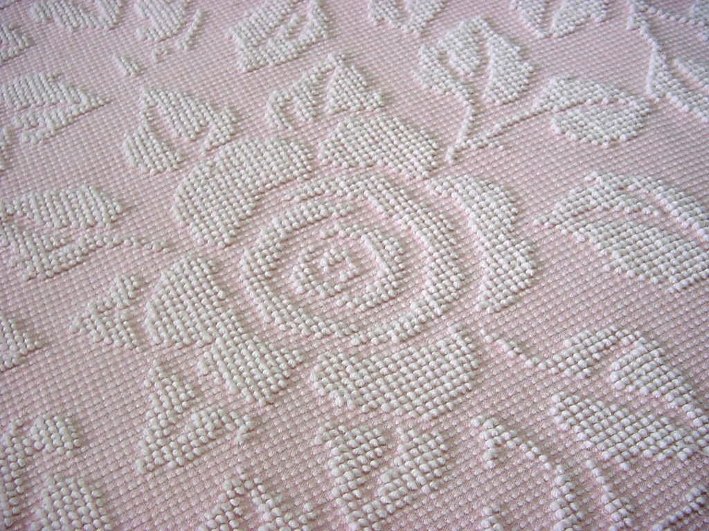 Vintage Pink & White Chenille Bedspread Fabric by FabulousTextiles