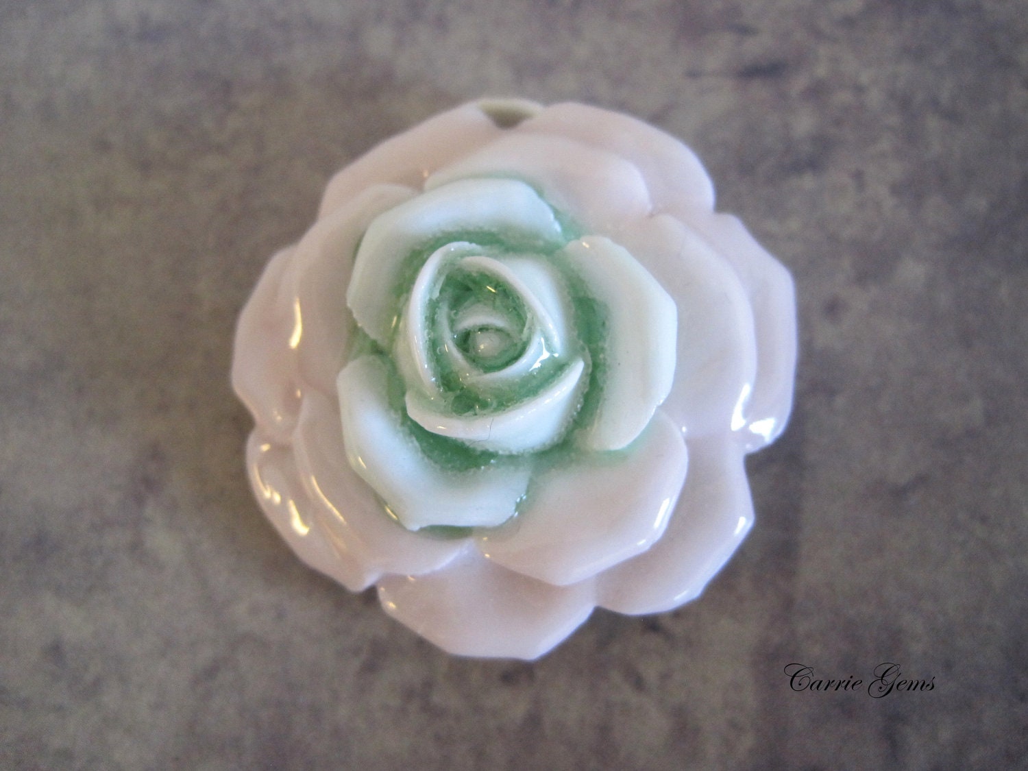 Handmade Baby Pink and Green Flower Pendant, 40mm