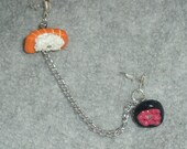 SUSHI themed Double Piercing EARRING, Single Polymer Clay Kawaii, Cartilage, Miniature Ikura eggs,  salmon nigiri
