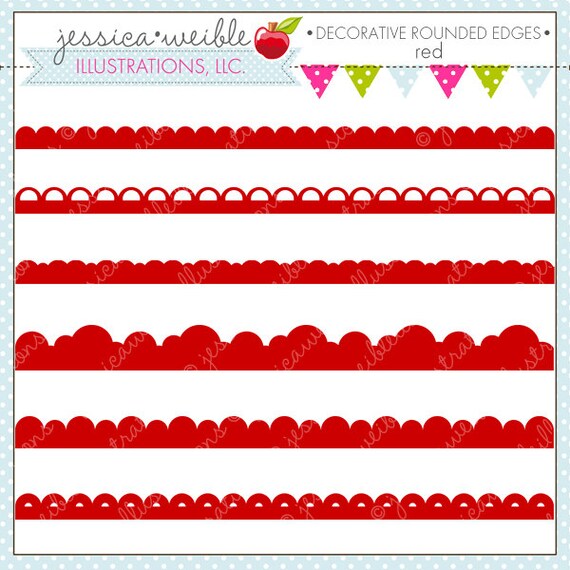 RED Decorative Rounded Border Edges - Cute Digital Clipart for Commercial and Personal Use, Scalloped Edges, Borders Il_570xn