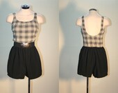 Vintage Black & White Romper Swimsuit  Playsuit Onesie