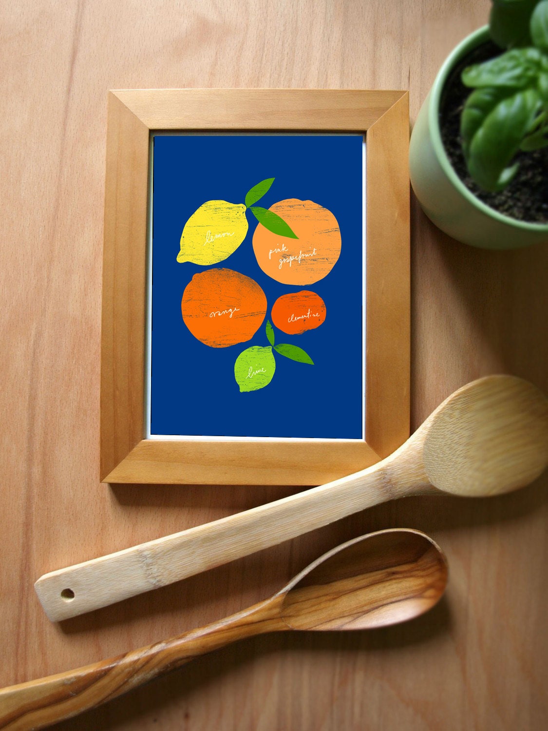 Citrus Love - Kitchen Art Print - blue summer mediterranean illustration - high quality fine art print