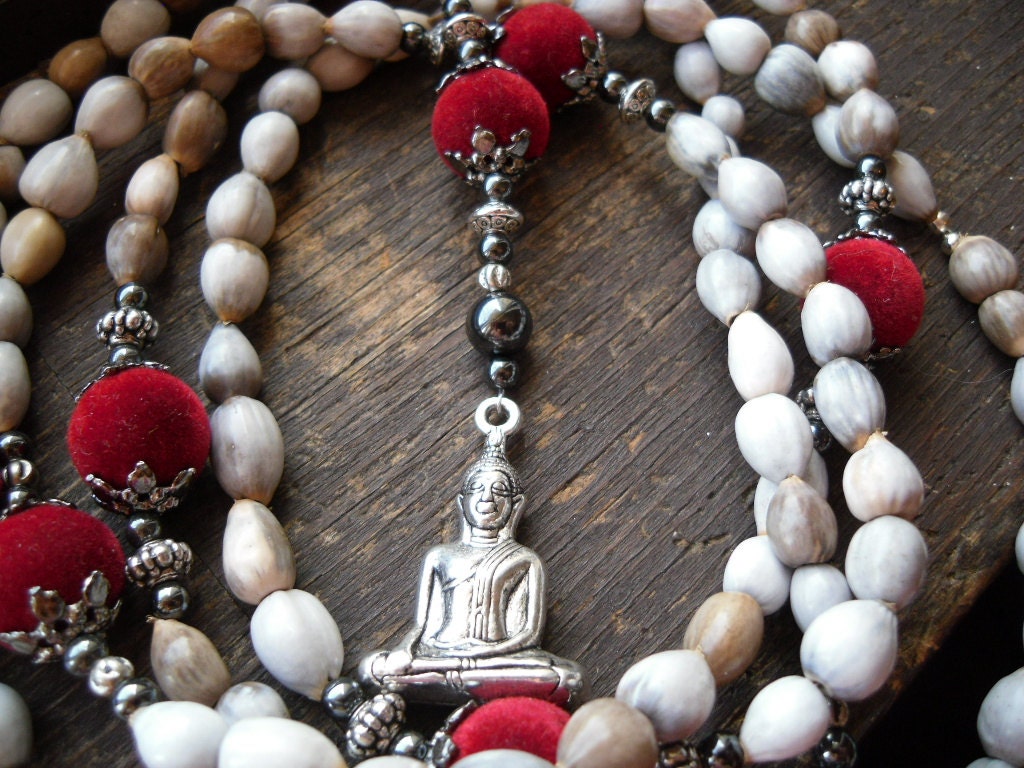 Buddhist Mala/Prayer Beads/Yogic Rosary/Power Beads with Meditating Buddha by TheReflectivePause.etsy.com