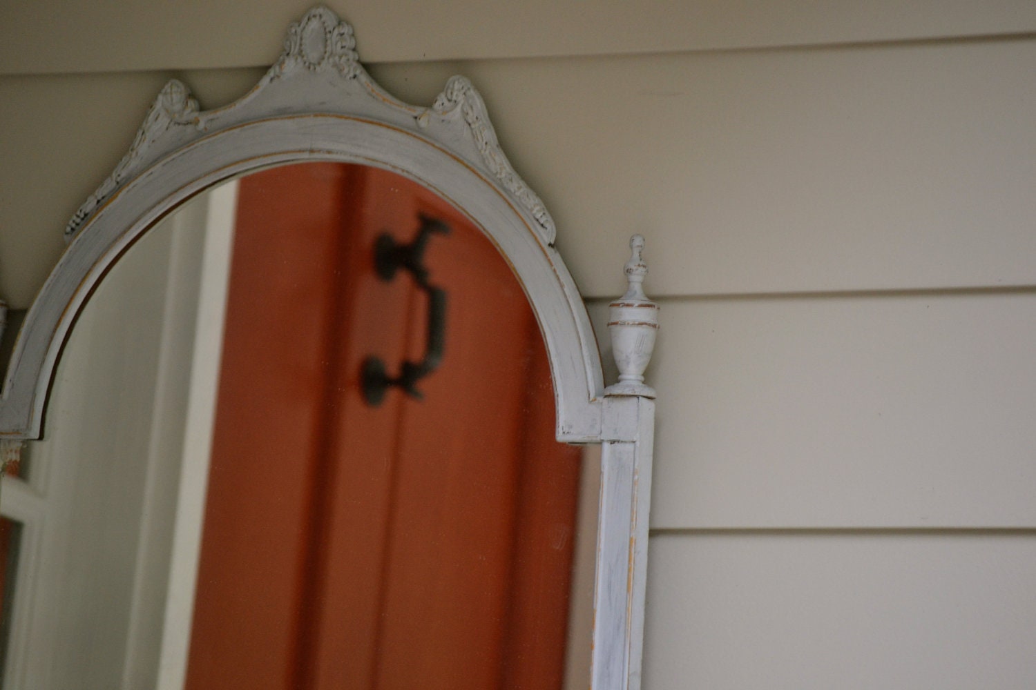 Vintage Handpainted Upcycled Repurposed Paris Grey Vanity Mirror and Stool