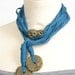 Skinny scarf lariat fiber necklace scarf necklace cotton ceramic long blue vegan ooak ceramic beads curationnation