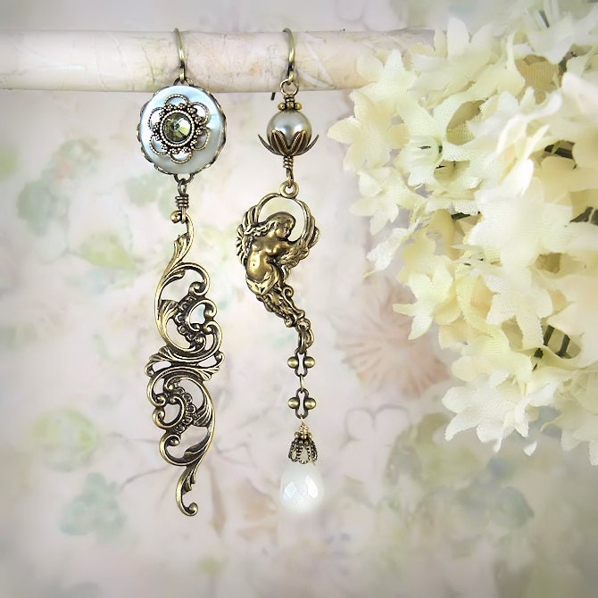 Dance of the Siren - Mermaid Earrings - Unique Pearl Earrings - Boho Moonstone Earrings - Artistic Bridal Jewelry - Beach Wedding - MiaMontgomery Dance of the Siren - Mermaid Earrings - Unique Pearl Earrings - Boho Moonstone Earrings - Artistic Bridal Jewelry - Beach Wedding - MiaMontgomery