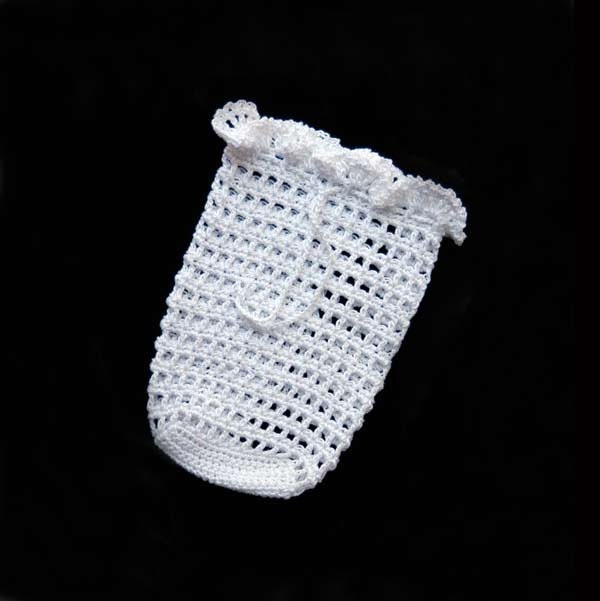 Spa Crochet Soap Saver Sack, Bag, Cotton Scrubbie, Drawstring Holder, White Color, Zen Bath, For Men and Women