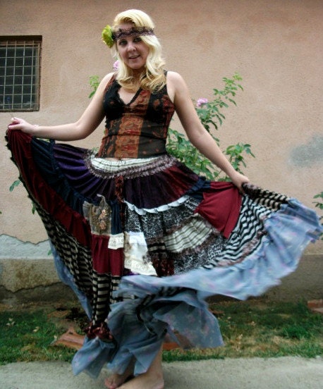 Gypsy skirt, skirt,tribal, fusion, dance, noire, gothic,patchwork,summer skirt,red, size S-M-L, stripes, lace, sequins,women fashion