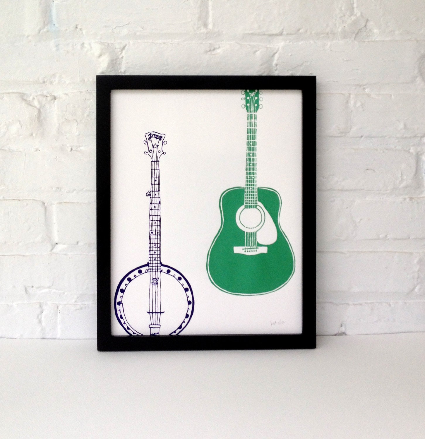 Banjo and Guitar Screen Printed Poster 11 x 14, Purple and Green