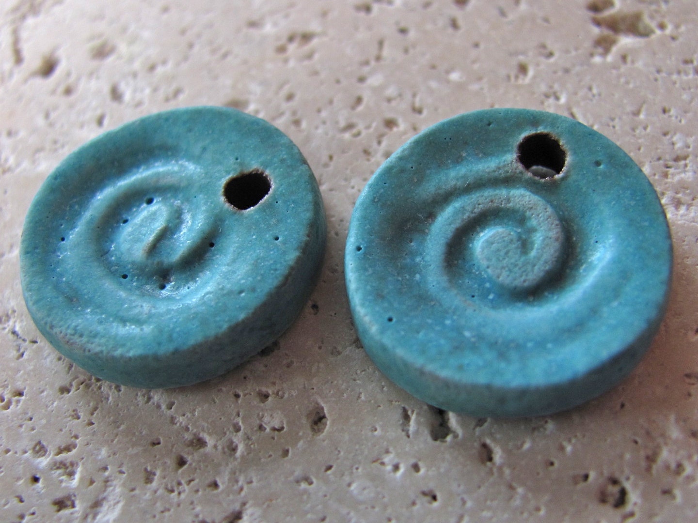 Crystal Aqua Spiral Charms - Handmade Ceramic Charms