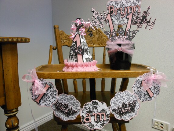 Princess Birthday-Pink and Black Damask 1st Birthday Package Il_570xn