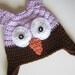 Crochet Owl Hat Purple and Brown Newborn to 3 months Ready to Ship