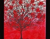 Original Painting 16 x 20 Red Autumn Acrylic on Canvas Art Amber Elizabeth Lamoreaux Modern Contemporary Tree Maple Fall Landscape