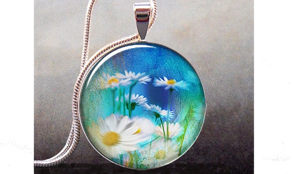Daisy Fields art pendant, daisy necklace pendant, daisy jewelry, flower jewelry, wildflowers