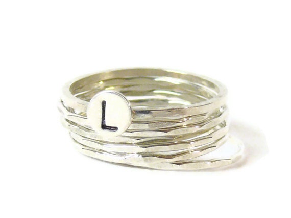 ... ring sterling silver stacking ring set initial ring stack rings Etsy