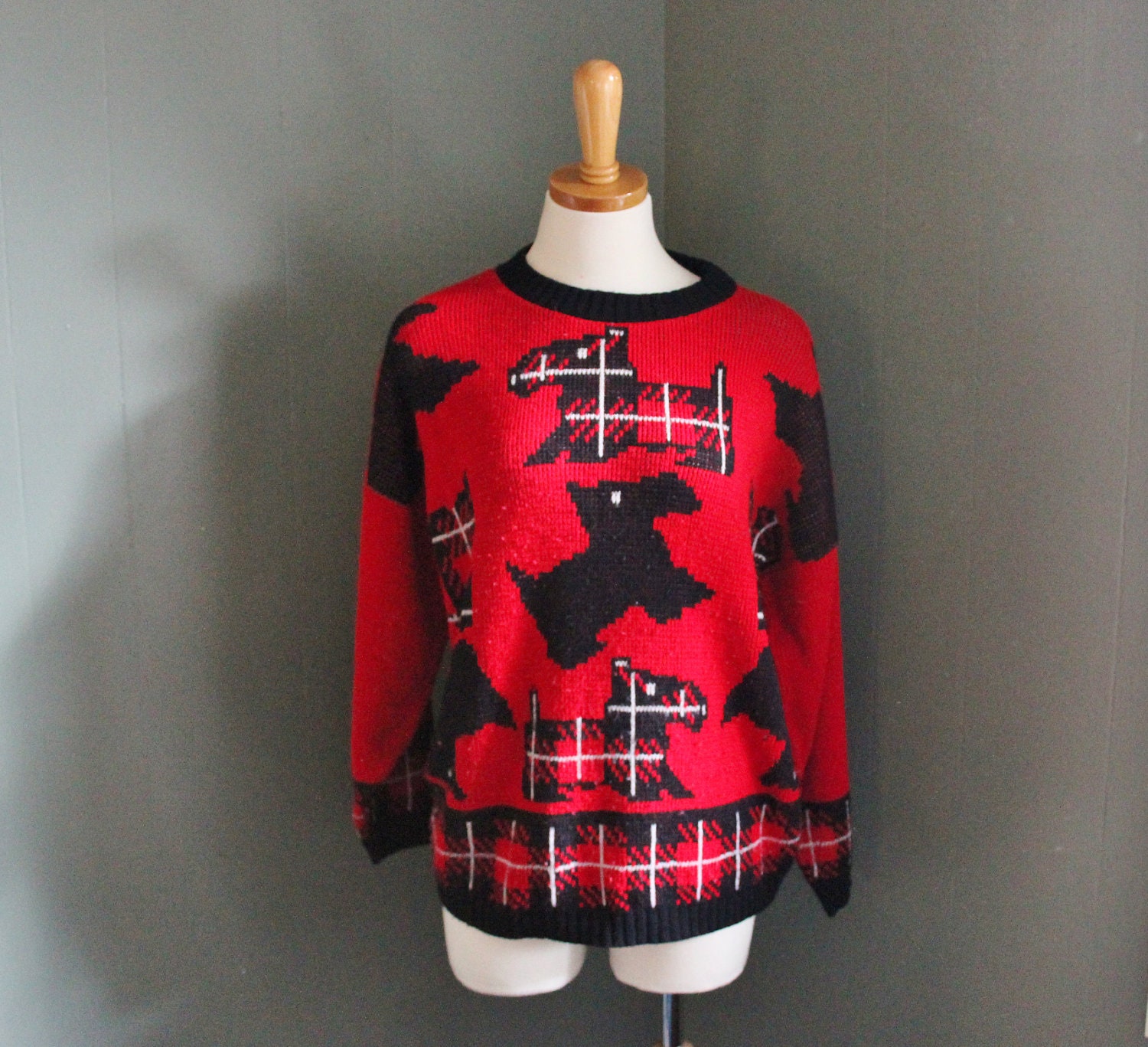 Vintage SCOTTIE DOG Sweater 80s Women L by bluebutterflyvintage
