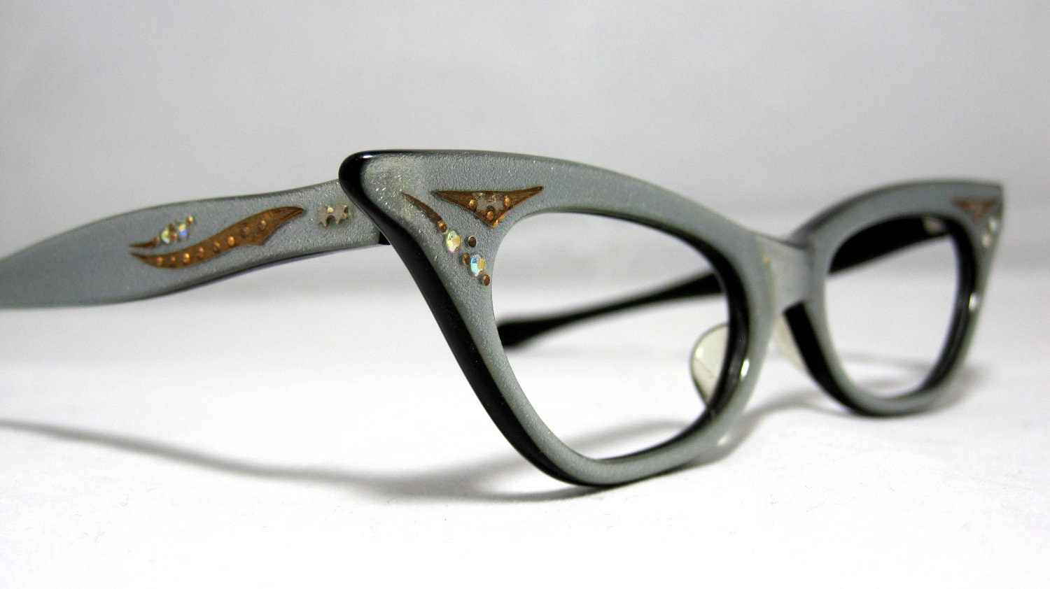 Vintage Cat Eye Glasses Silver and Gold 50s Vintage Eyeglasses
