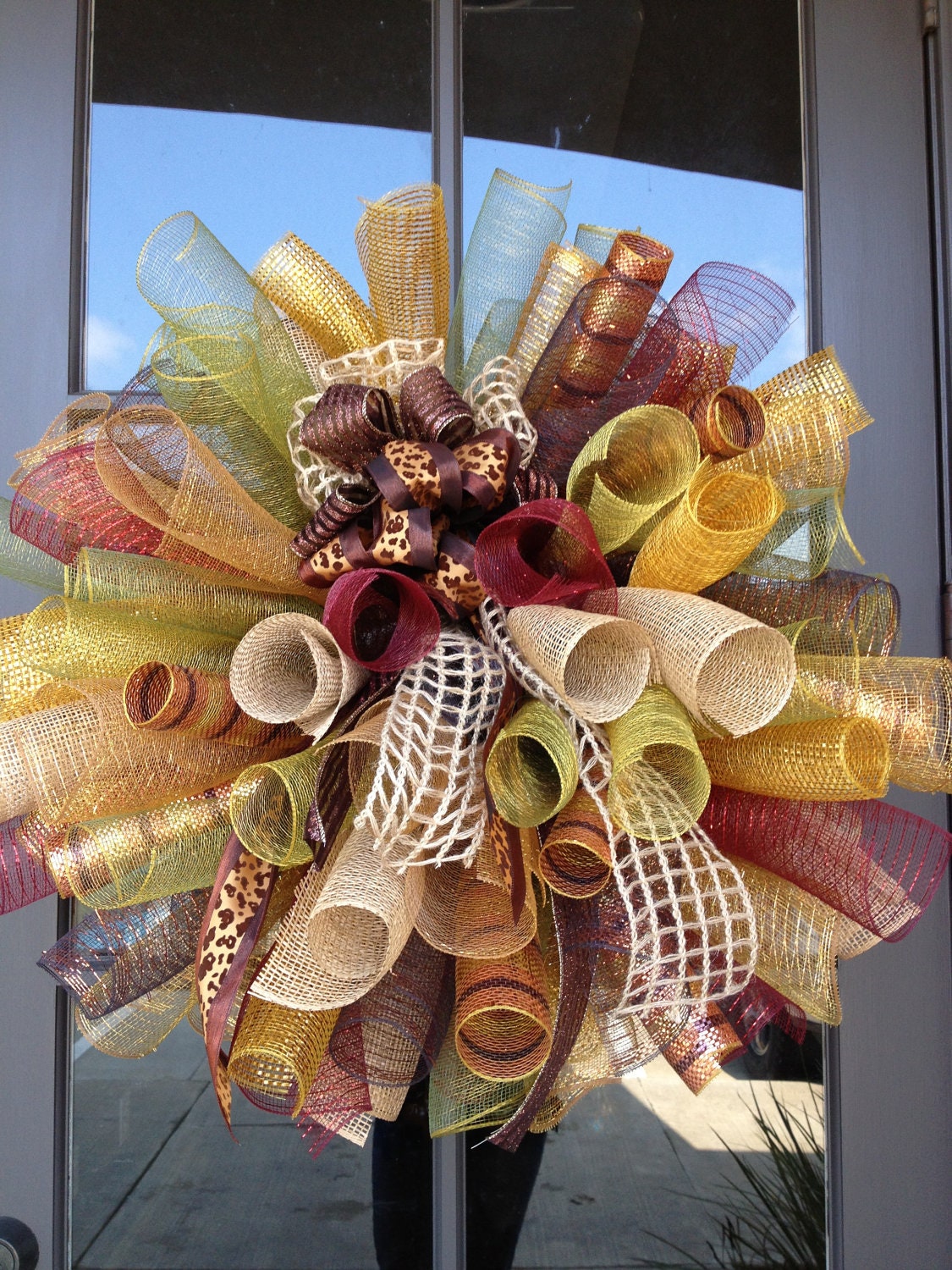 Curly spiral poly mesh wreath with burlap & by OOPSYDAISYDESIGNS