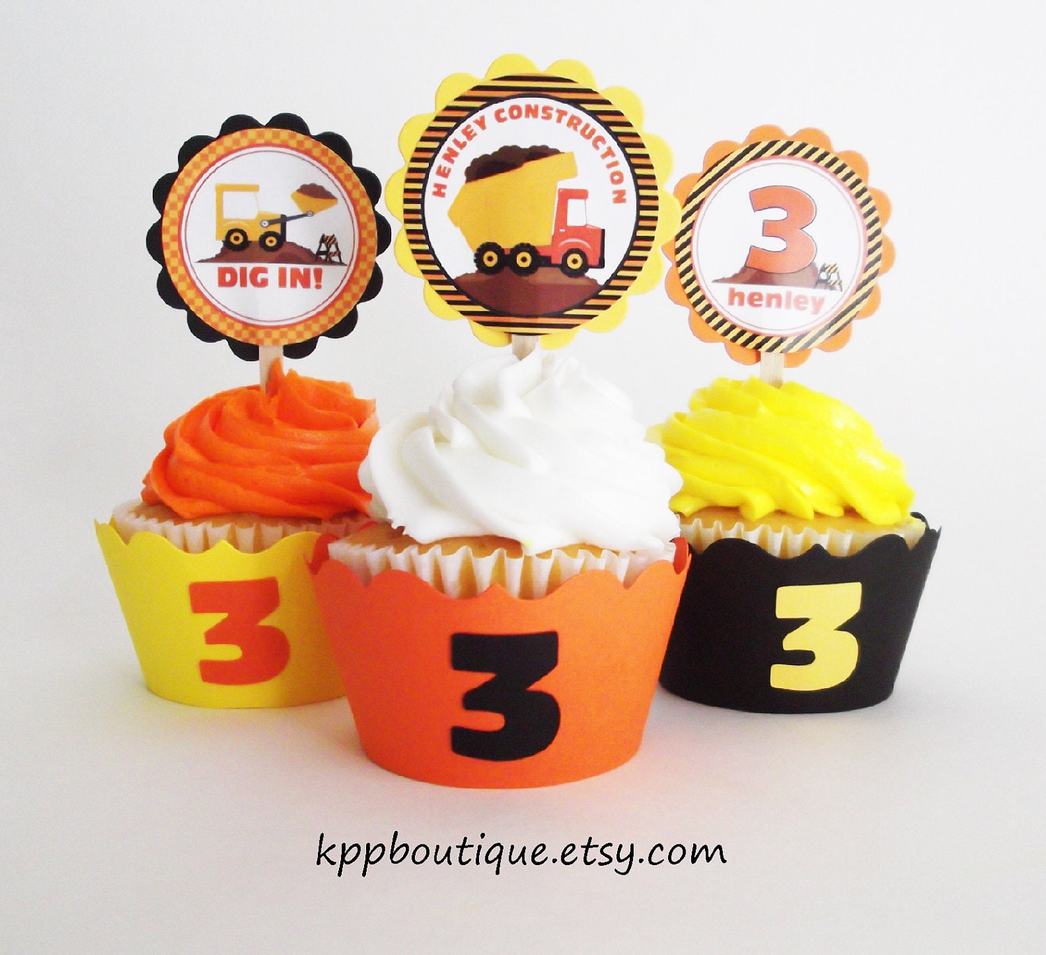 Construction Birthday Cupcake Toppers & Wrappers Set