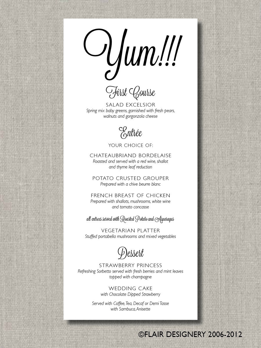 YUM Menu - Custom Printable Menus for Weddings, Events, Parties and More - by Flair Designery Il_570xn