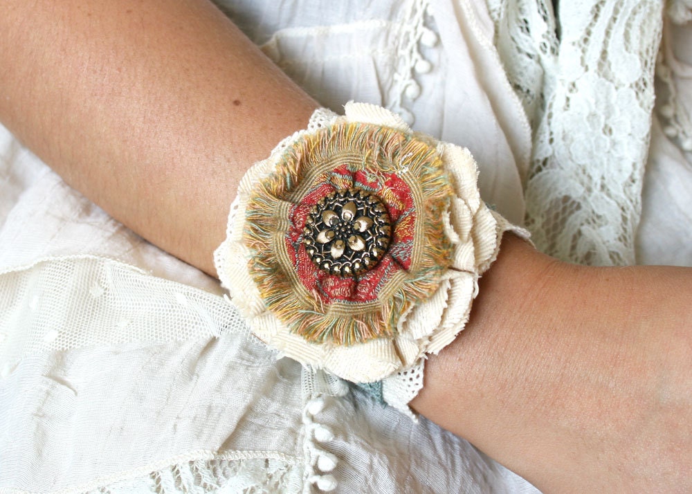 Textile Cuff Bracelet, Fabric Cuff, Corsage Bracelet, Wrist Corsage