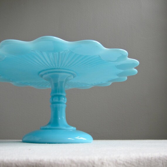 Blue Milk Glass Cake Stand EAPG circa 1900