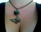 The Moon is Made of Green Cheese, steampunk butterfly necklace