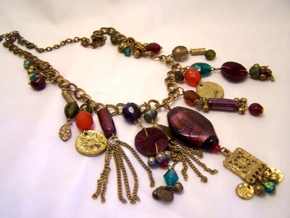 Old Gold and Art Glass Necklace