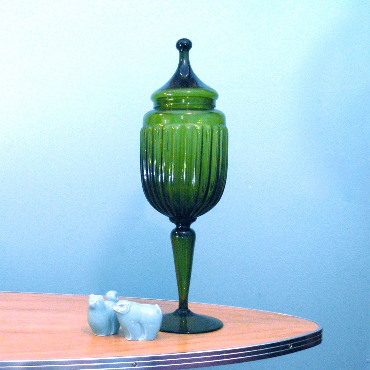 RESERVED FOR A. 1970s Green Glass Candy Dish