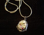 Pink Opal Crystal Watchworks Pendant - Steampunk Necklace