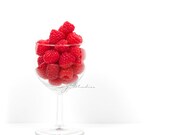 Raspberry Photo, Fruit Photography, Minimalist Fine Art, Square Foodie Art Ruby Red Raspberries Glass Cocktail