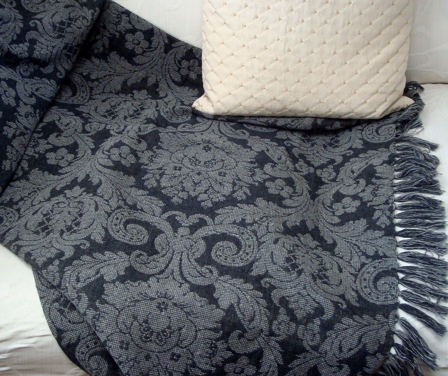 Charcoal Gray Damask Throw Blanket by PatternStudio on Etsy