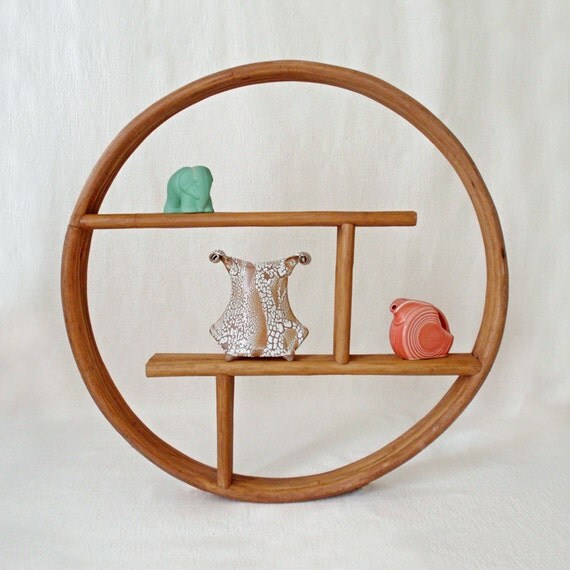 RESERVED for ALICE ONLY -- Vintage Art Deco Style Hawaiian Rattan Tiki Bar Hula Girl Wall Shelf