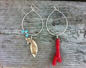 Coral and Fish Hoop Earrings