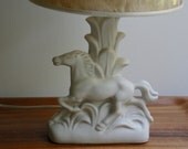 Vintage Van Briggle Pottery Lamp -  Running Horse Matte White with Original Shade
