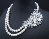 Bridal Pearl Necklace,White or Ivory Swarovski Pearls,Statement Bridal Necklace,Bridal Rhinestone Necklace,Pearl Rhinestone Necklace,ALLISON
