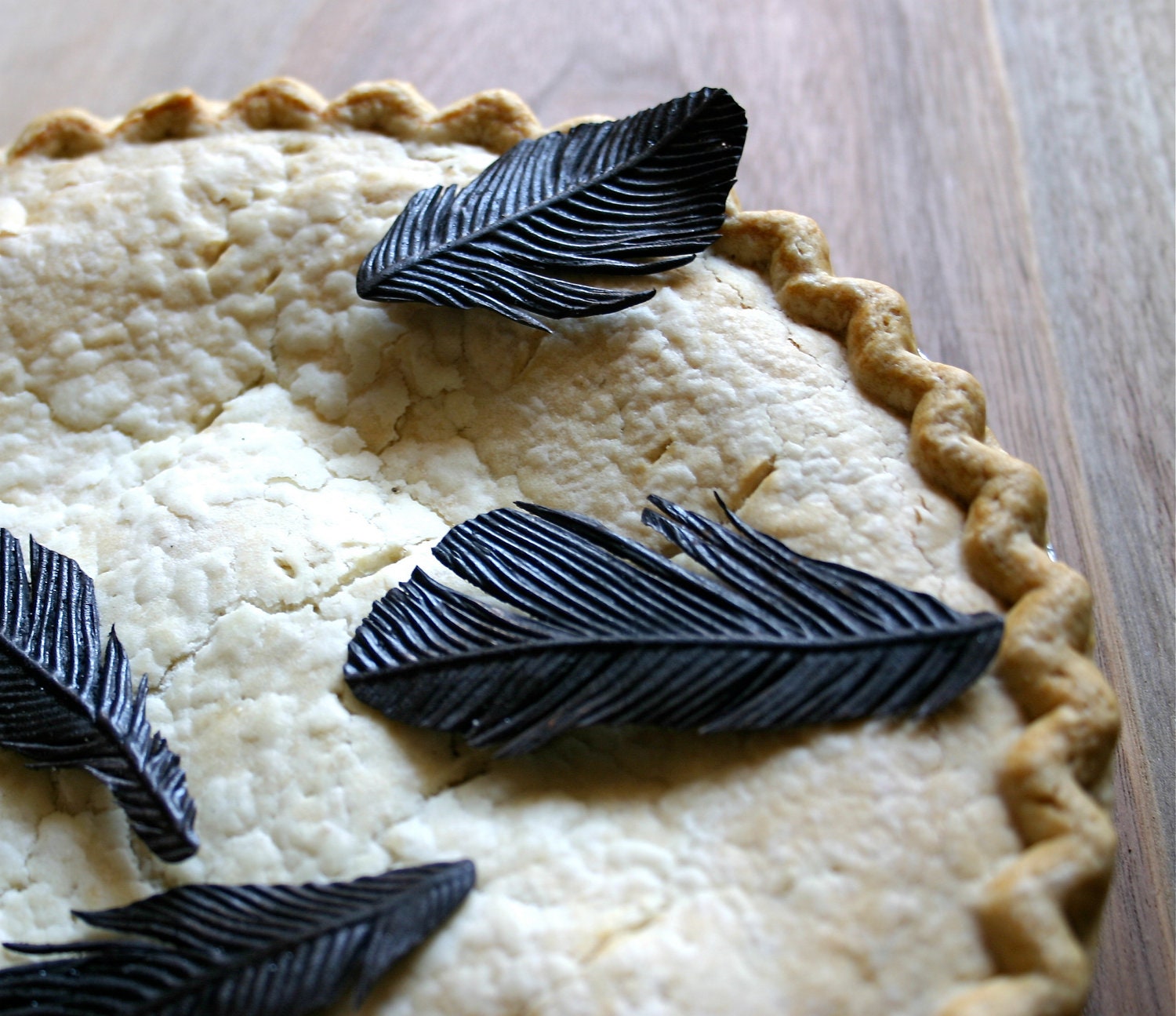 Edible Black Bird Feathers -Chocolate Flavor -12 -Confection Embellishment -Bride's Magazine Winter 2013